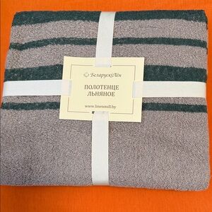 Striped Gray and Green Linen Towel Cotton 65% and Linen 35%, Size 26”x55”